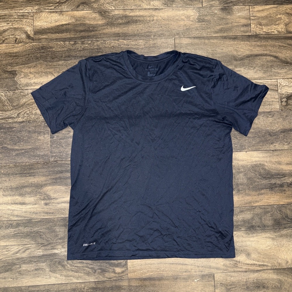Nike Shirt Dri-FIT Short-Sleeve Athletic Tee Men's Size L Navy Blue Swoosh Logo